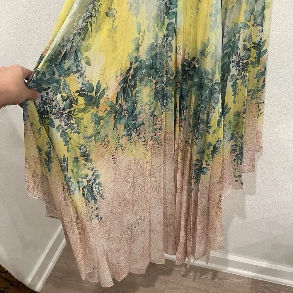 Bebe High Low Pleated Maxi Dress Floral Illusion Stunning Cocktail Women’s Sz 6 - Picture 9 of 12